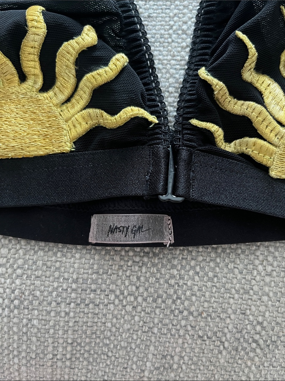 Nasty Gal Celestial Sun Mesh Bra Embroidered Black Bralet XS - Picture 6 of 12
